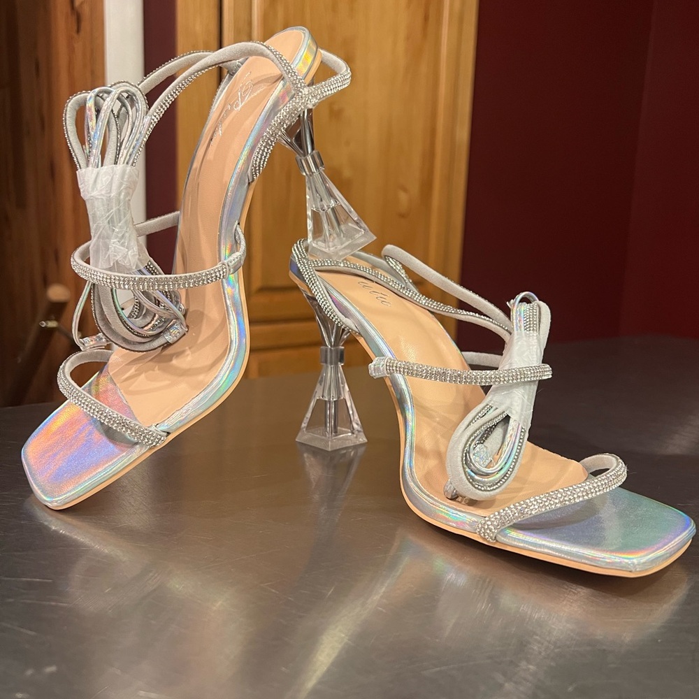 Elegant Silver Strappy Women's Heels